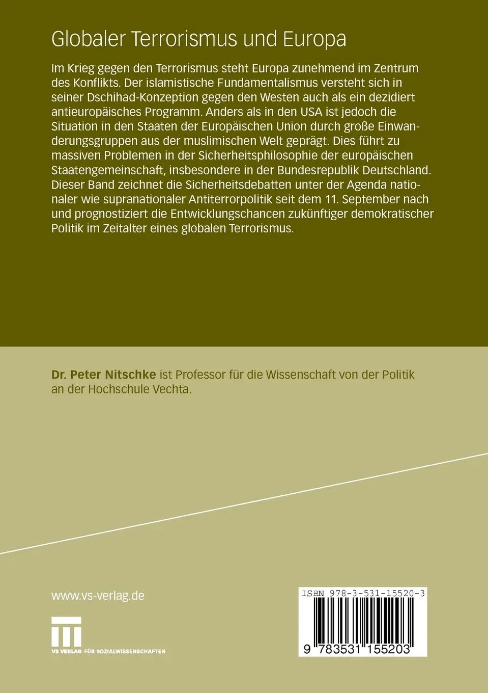 Rückseite: 9783531155203 | Globaler Terrorismus und Europa | Peter Nitschke | Taschenbuch | 2008