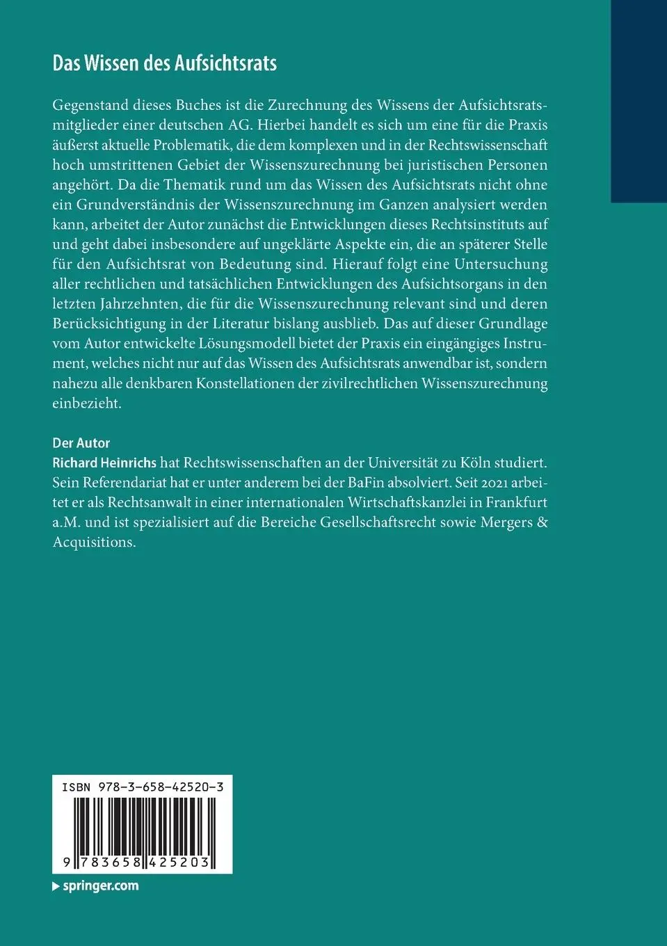 Rückseite: 9783658425203 | Das Wissen des Aufsichtsrats | Richard Heinrichs | Taschenbuch | xxii