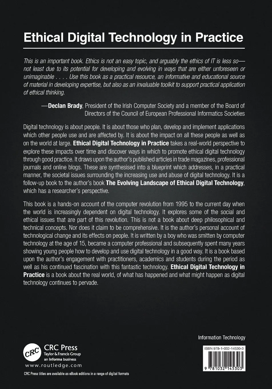 Rückseite: 9781032145303 | Ethical Digital Technology in Practice | Simon Rogerson | Taschenbuch