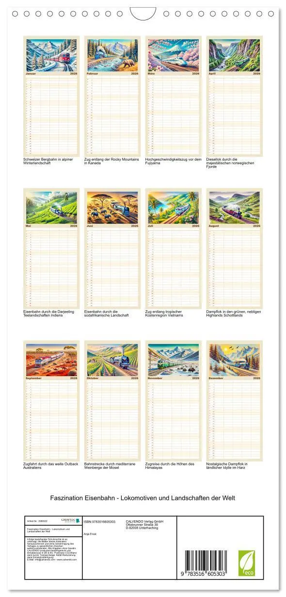 Bild: 9783516605303 | Familienplaner 2026 - Faszination Eisenbahn - Lokomotiven und...