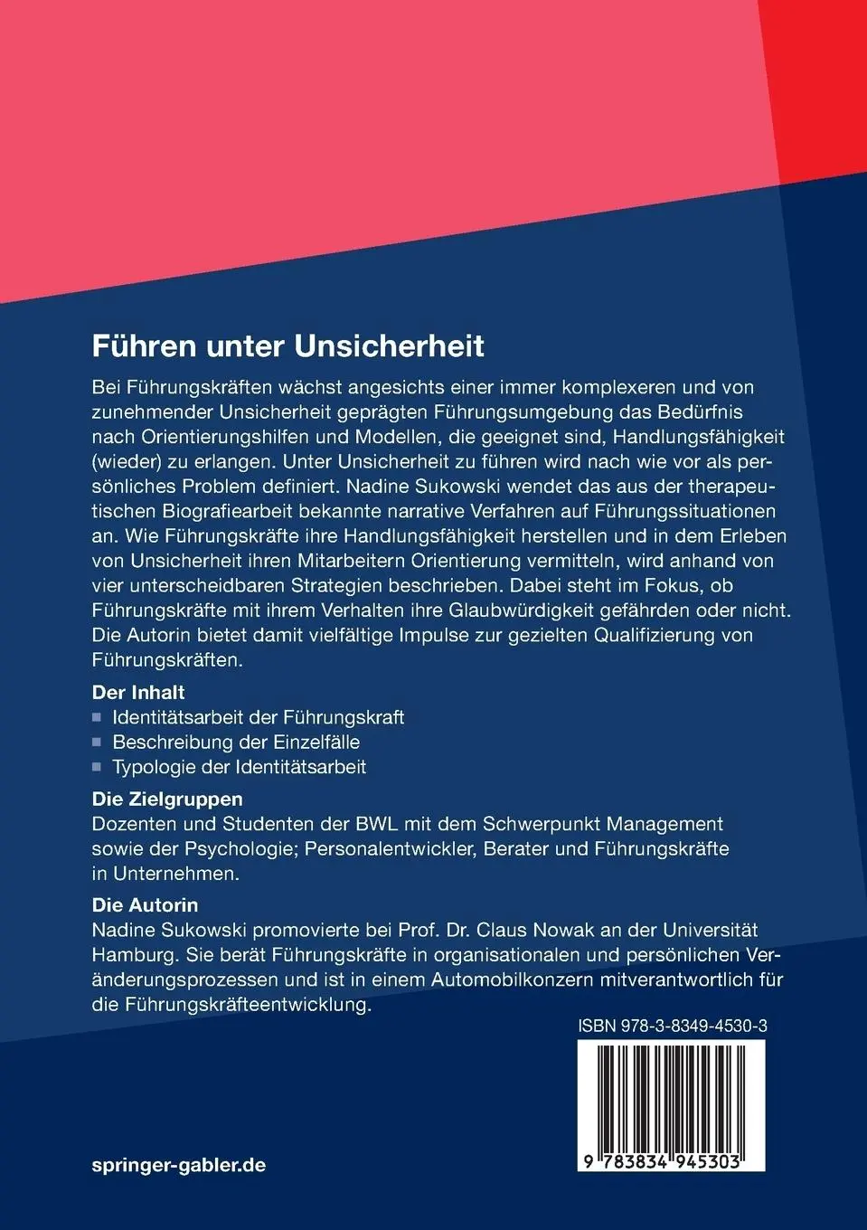 Rückseite: 9783834945303 | Führen unter Unsicherheit | Nadine Sukowski | Taschenbuch | xi | 2012