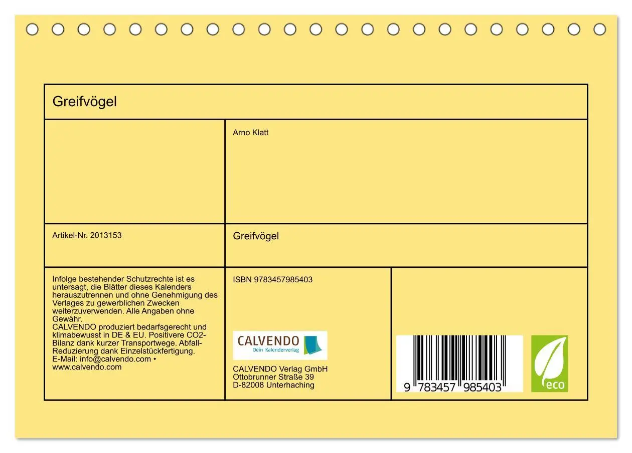 Bild: 9783457985403 | Greifvögel (Tischkalender 2026 DIN A5 quer), CALVENDO Monatskalender