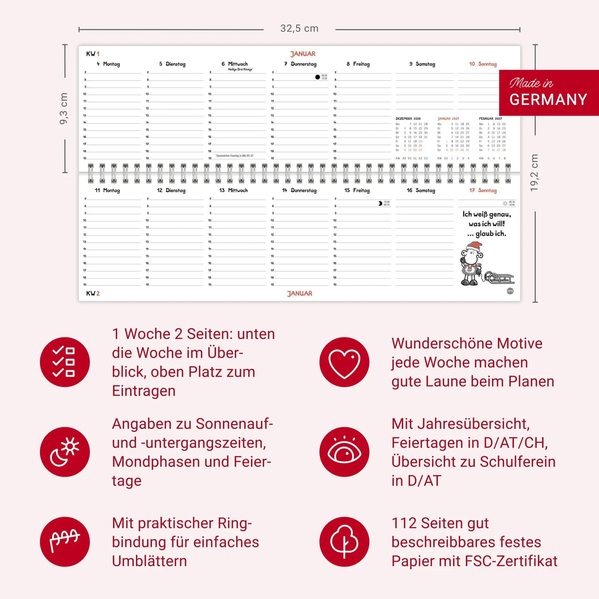 Bild: 9783756415403 | sheepworld Wochenquerplaner 2027 | Heye | Kalender | Spiralbindung