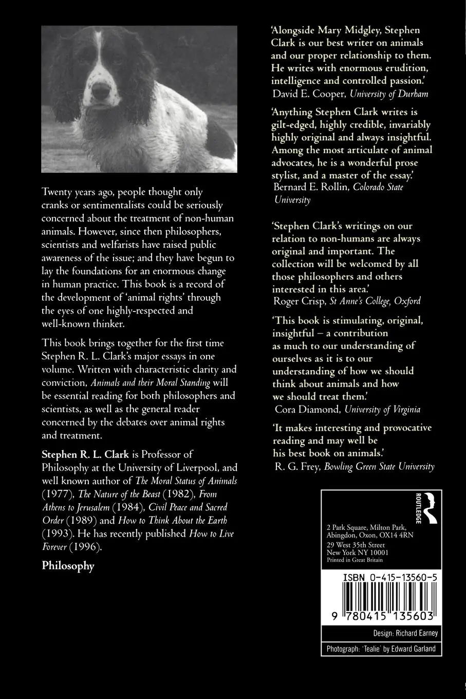 Rückseite: 9780415135603 | Animals and Their Moral Standing | Stephen R L Clark (u. a.) | Buch