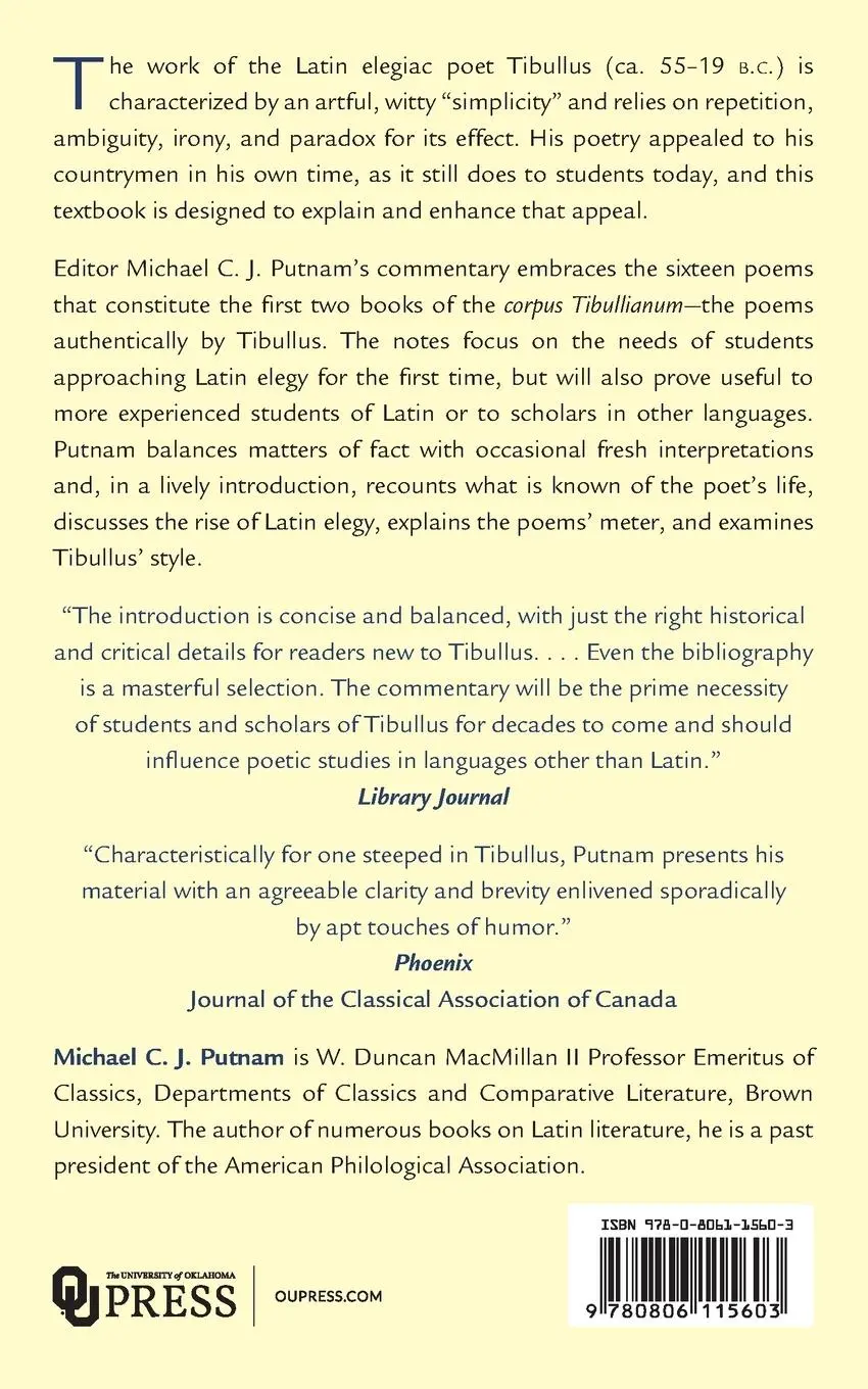Rückseite: 9780806115603 | Tibullus | A Commentary | Michael C. J. Putnam | Taschenbuch