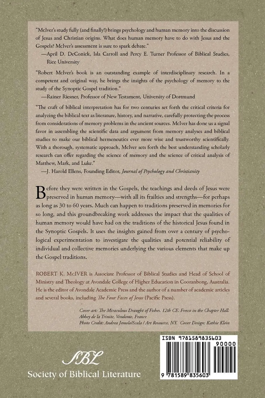 Rückseite: 9781589835603 | Memory, Jesus, and the Synoptic Gospels | Robert K. McIver | Buch