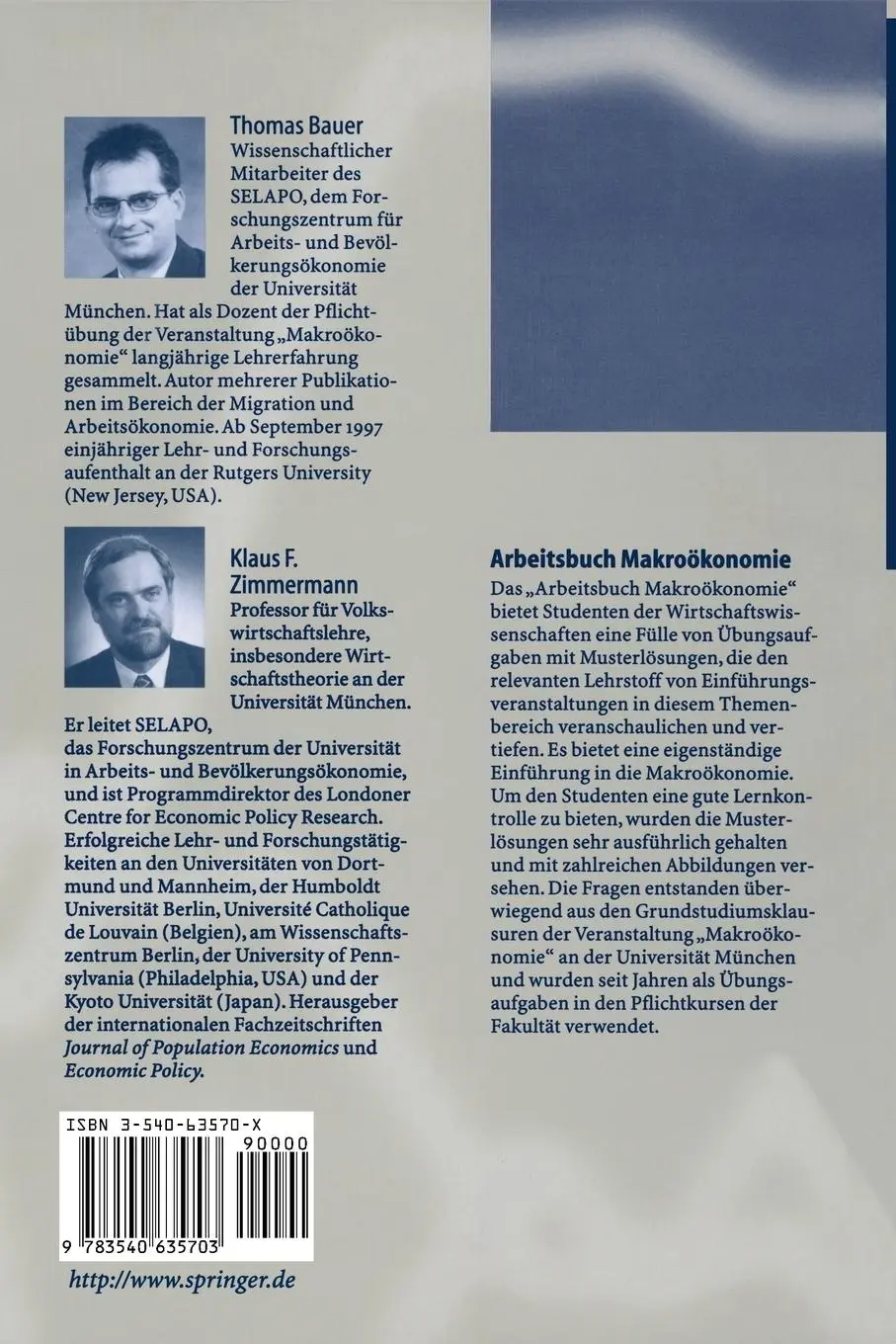 Rückseite: 9783540635703 | Arbeitsbuch Makroökonomie | Klaus F. Zimmermann (u. a.) | Taschenbuch