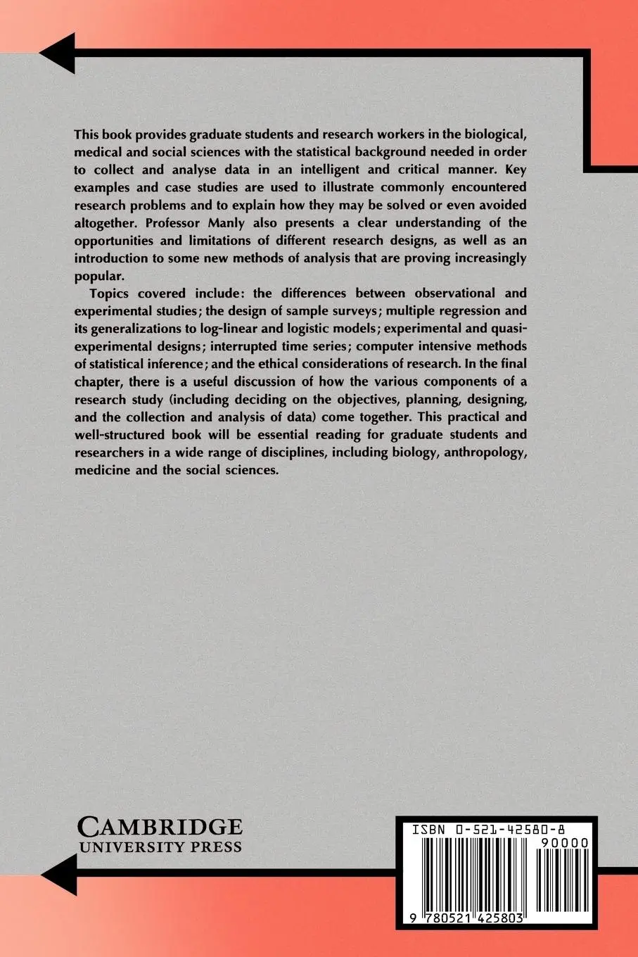 Rückseite: 9780521425803 | The Design and Analysis of Research Studies | Bryan F. Manly | Buch