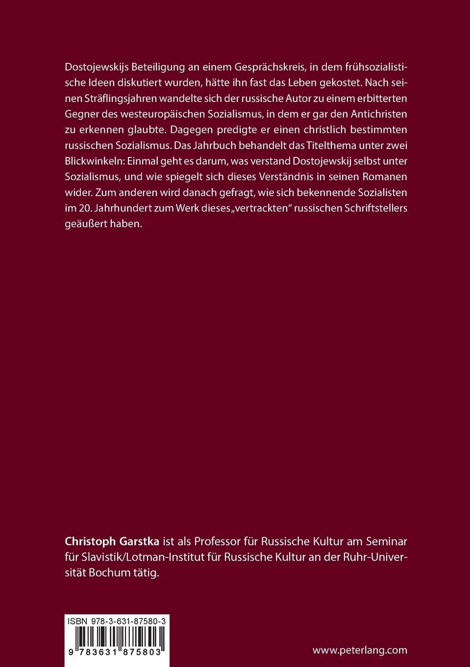 Rückseite: 9783631875803 | Dostojewskij und der Sozialismus | Christoph Garstka | Taschenbuch