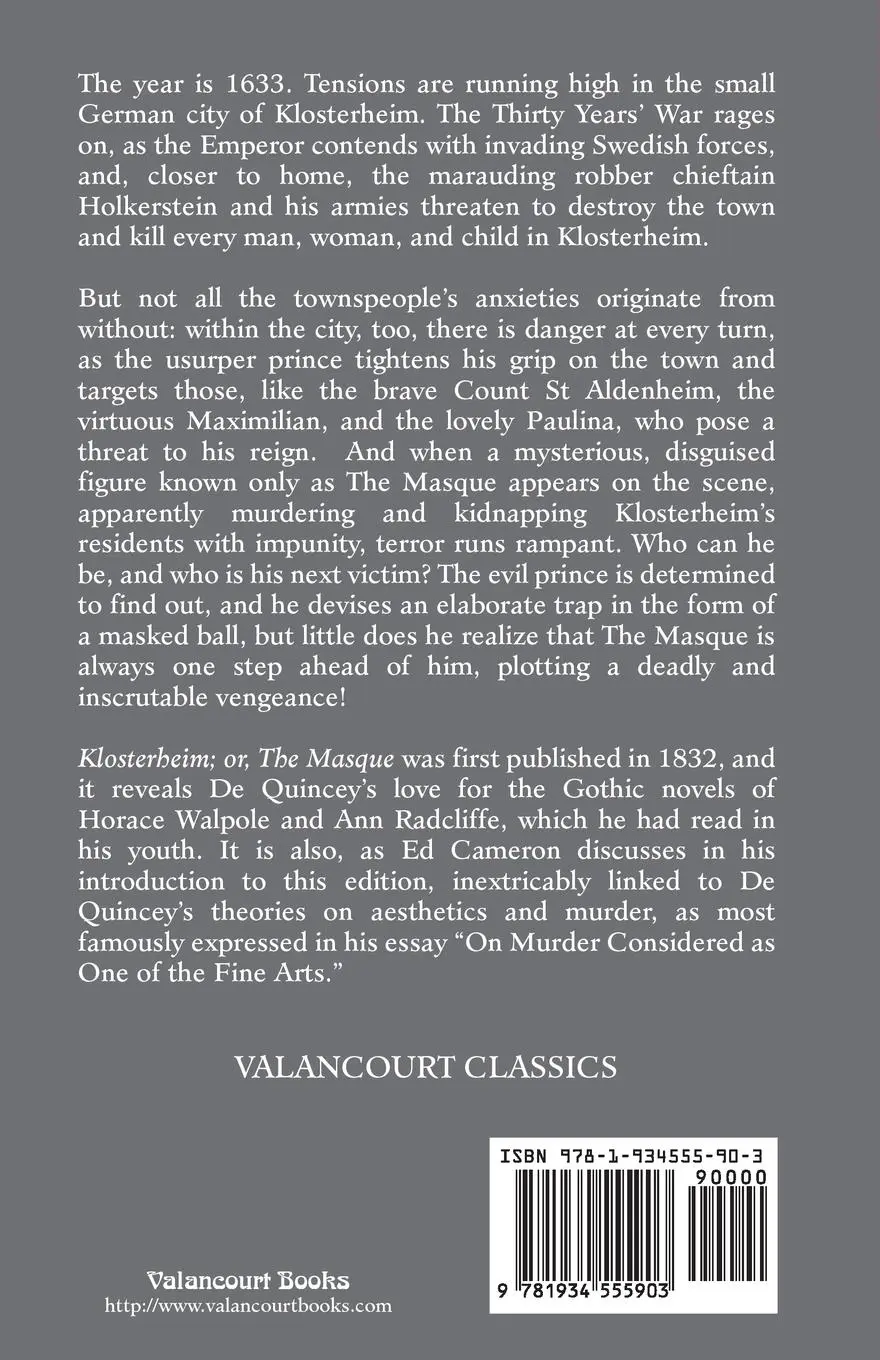 Rückseite: 9781934555903 | Klosterheim; Or, the Masque | Thomas De Quincey | Taschenbuch | 2011