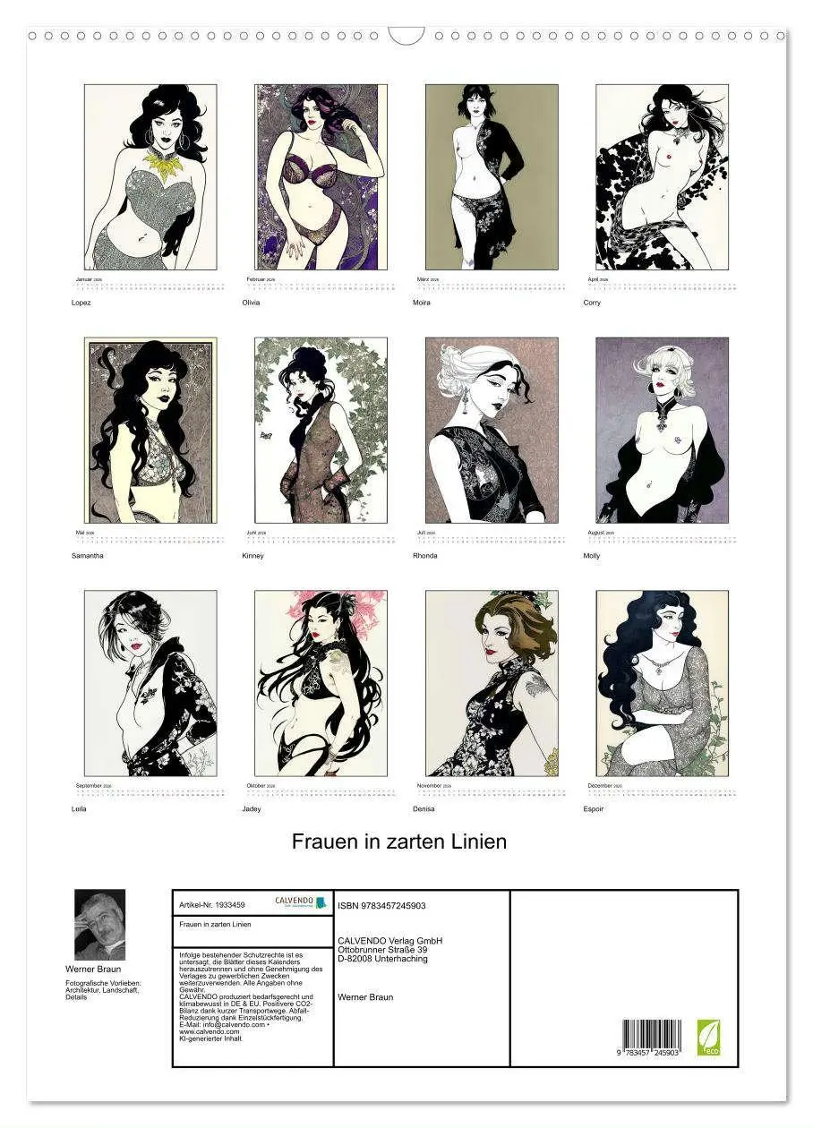 Bild: 9783457245903 | Frauen in zarten Linien (Wandkalender 2026 DIN A2 hoch), CALVENDO...