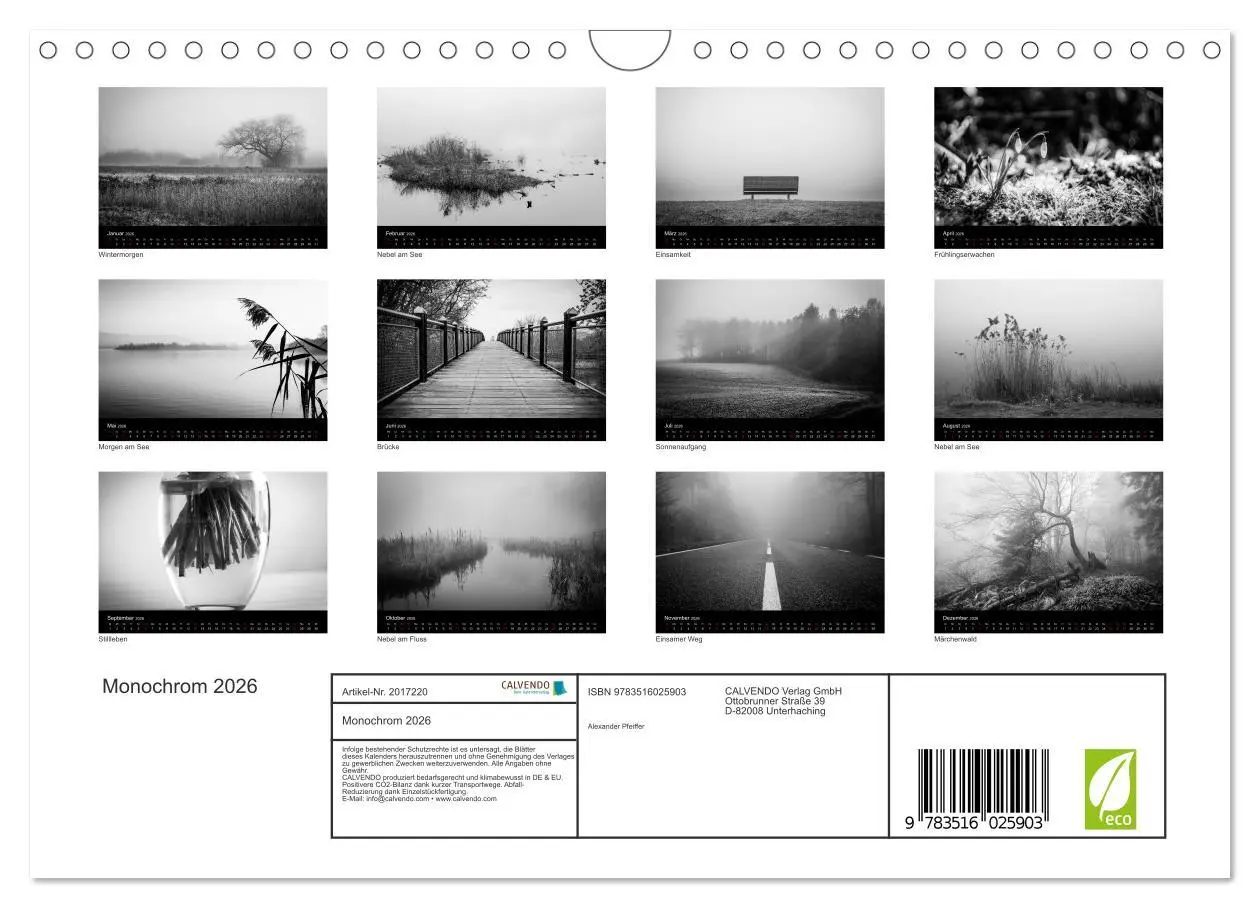 Bild: 9783516025903 | Monochrom 2026 (Wandkalender 2026 DIN A4 quer), CALVENDO...