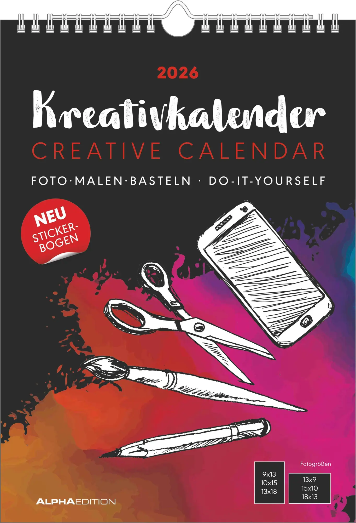 Cover: 4069095006003 | Kreativ-Kalender A4 schwarz 2026 - 21 x 29,7 - Foto, Malen, Basteln...
