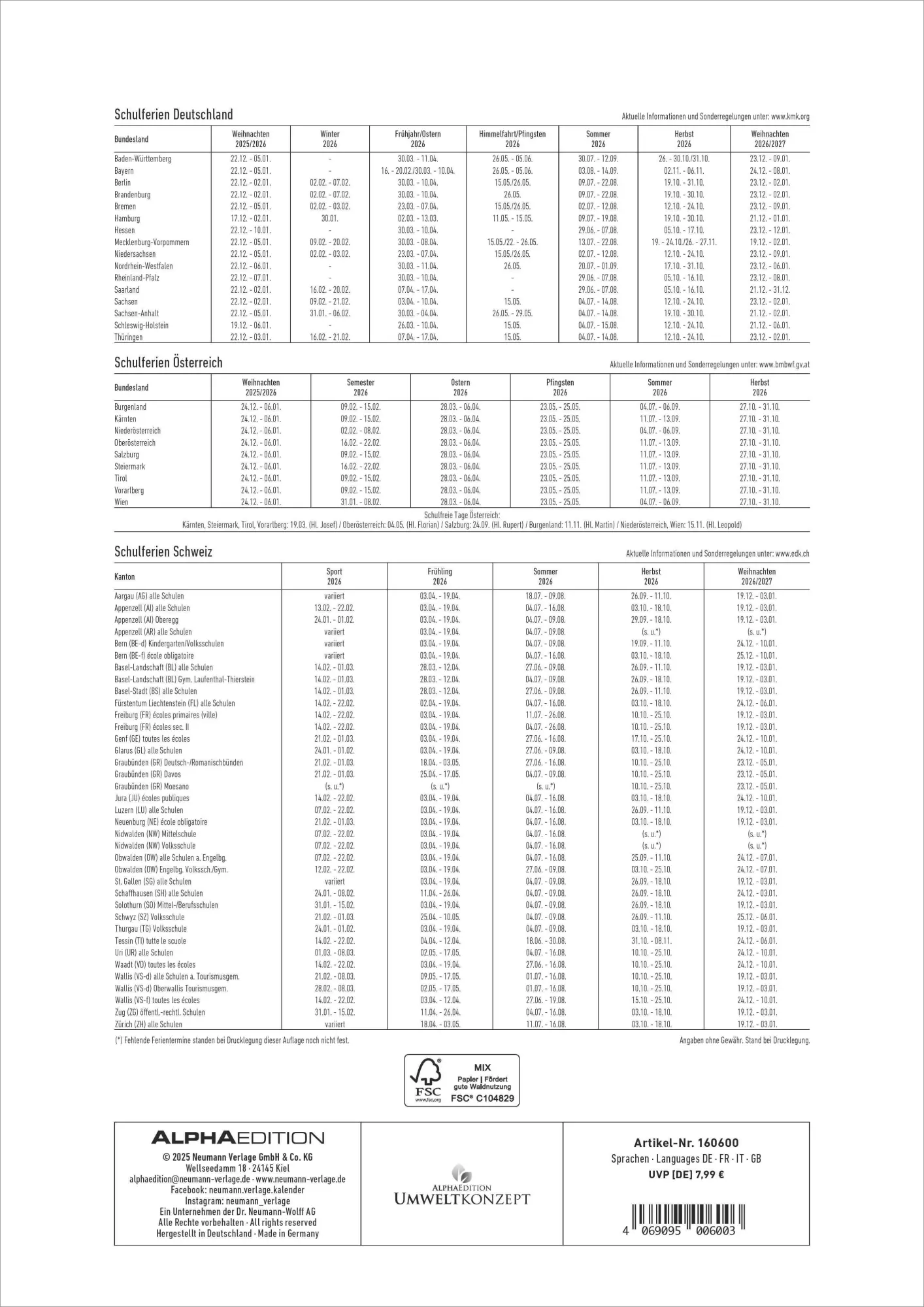 Rückseite: 4069095006003 | Kreativ-Kalender A4 schwarz 2026 - 21 x 29,7 - Foto, Malen, Basteln...