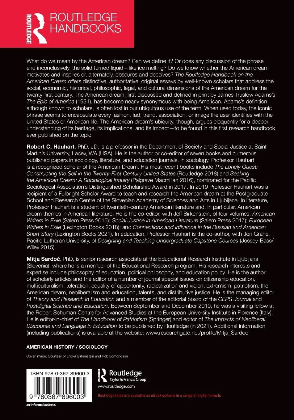 Rückseite: 9780367896003 | The Routledge Handbook on the American Dream | Volume 1 | Taschenbuch