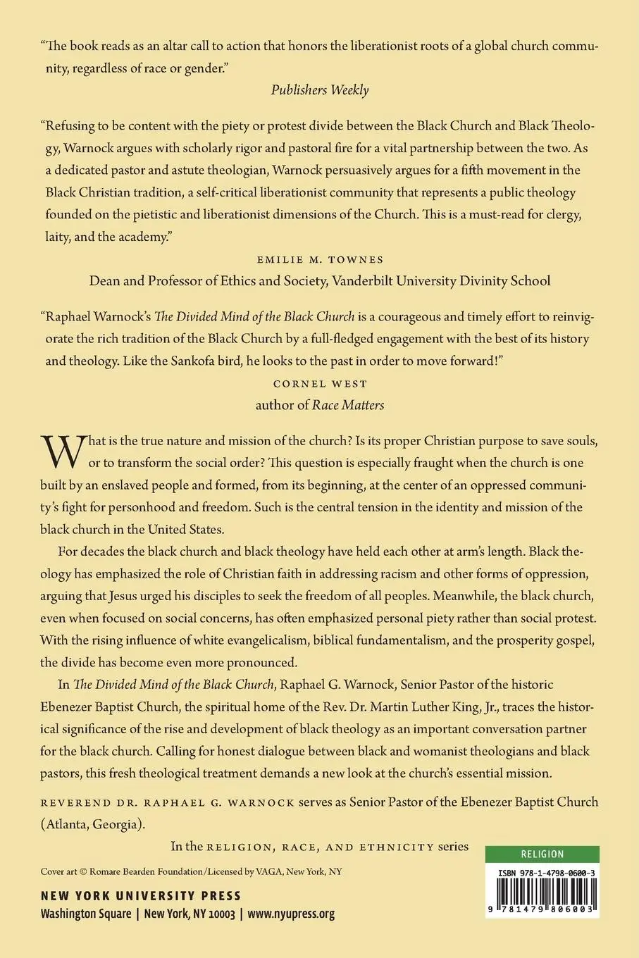 Rückseite: 9781479806003 | The Divided Mind of the Black Church | Raphael G Warnock | Taschenbuch