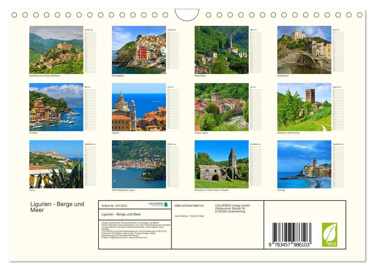Bild: 9783457986103 | Ligurien - Berge und Meer (Wandkalender 2026 DIN A4 quer), CALVENDO...
