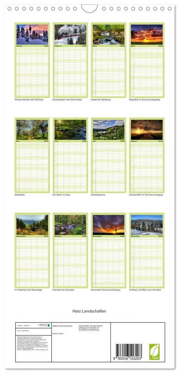 Bild: 9783516516203 | Familienplaner 2026 - Harz Landschaften mit 5 Spalten...