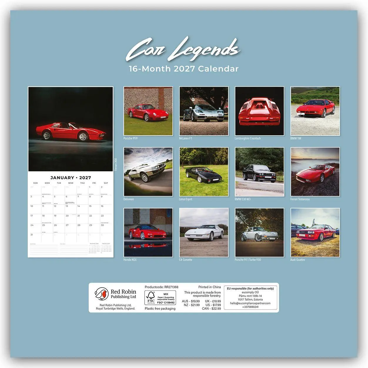 Rückseite: 9781837016303 | Car Legends - Legendäre Autos 2027 - 16-Monatskalender | Robin Red
