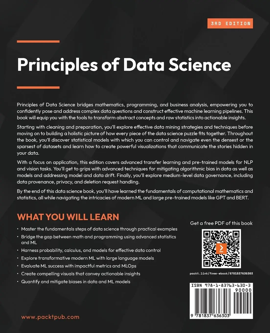 Rückseite: 9781837636303 | Principles of Data Science - Third Edition | Sinan Ozdemir | Buch