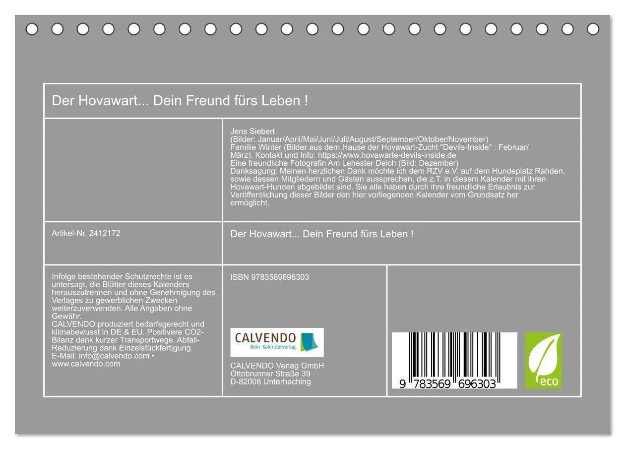 Bild: 9783569696303 | Der Hovawart... Dein Freund fürs Leben! (Tischkalender 2027 DIN A5...