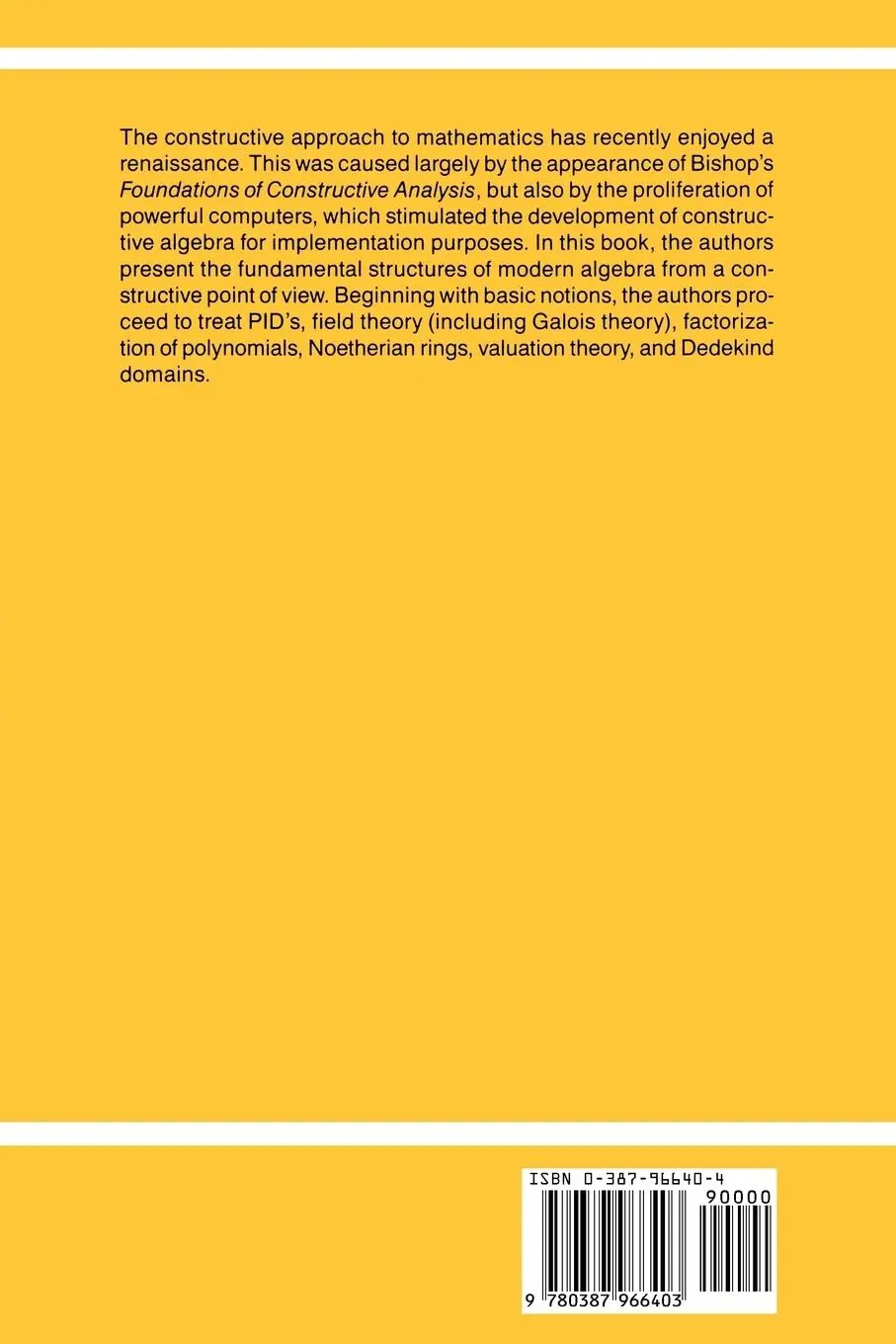Rückseite: 9780387966403 | A Course in Constructive Algebra | Ray Mines (u. a.) | Taschenbuch