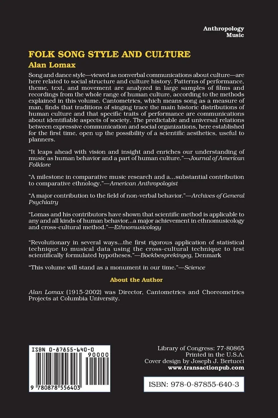 Rückseite: 9780878556403 | Folk Song Style and Culture | Alan Lomax | Taschenbuch | Englisch