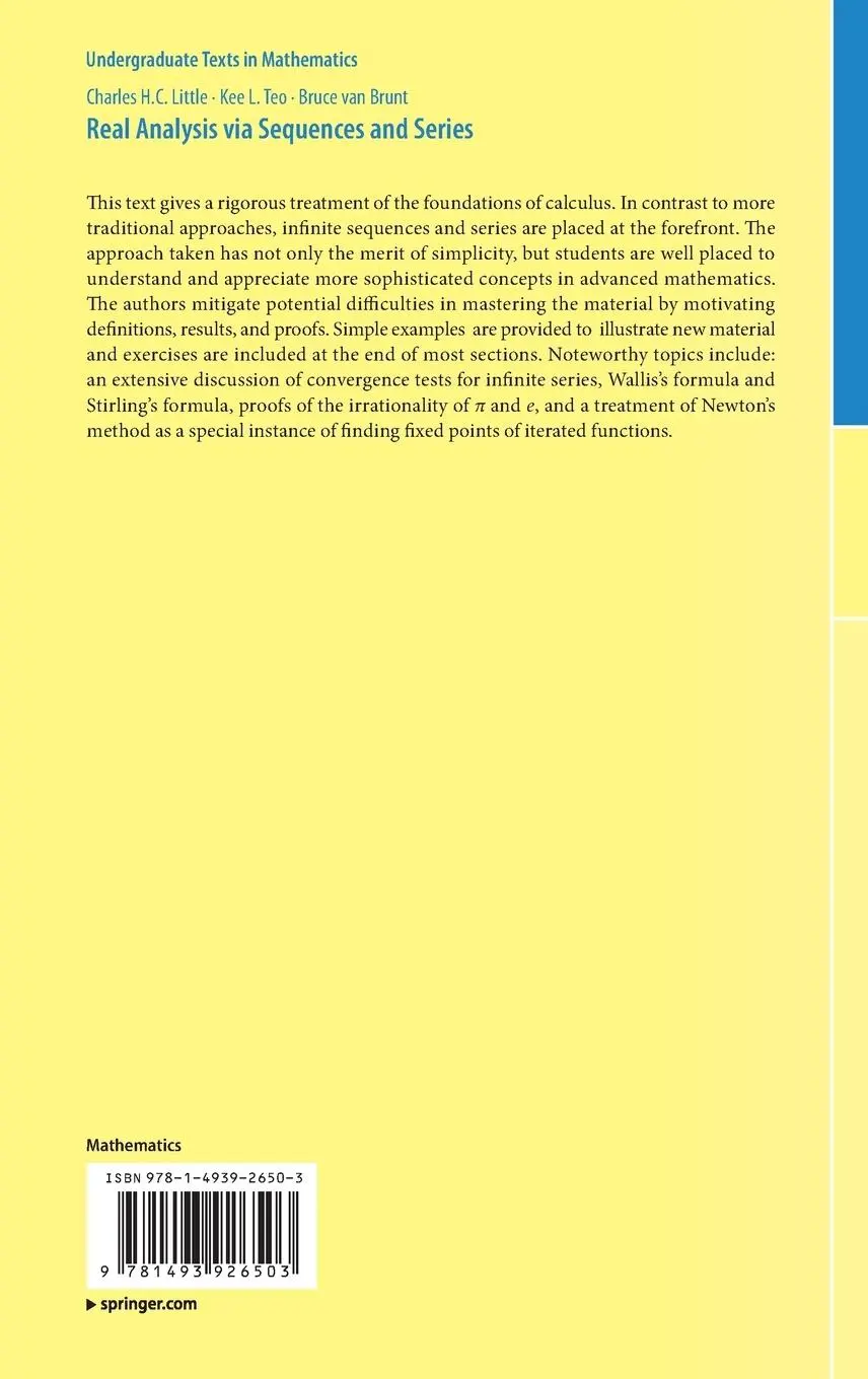 Rückseite: 9781493926503 | Real Analysis via Sequences and Series | Charles H. C. Little (u. a.)