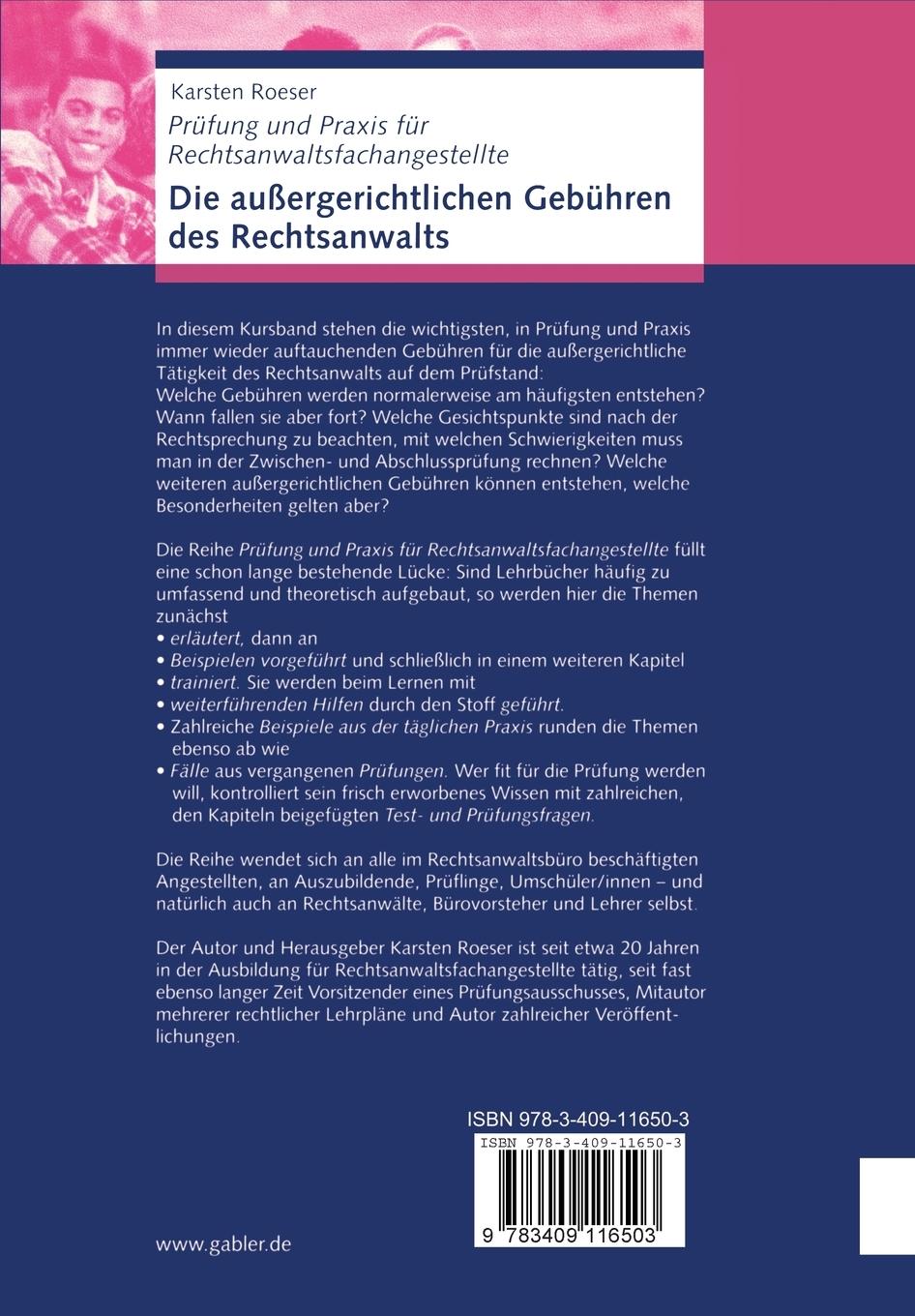 Rückseite: 9783409116503 | Die außergerichtlichen Gebühren des Rechtsanwalts | Karsten Roeser