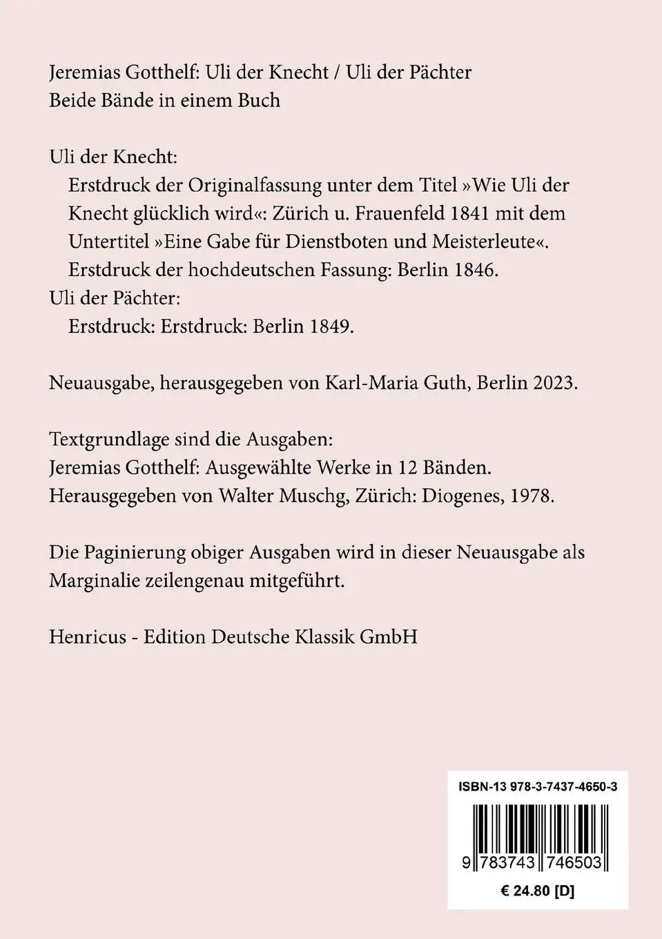 Rückseite: 9783743746503 | Uli der Knecht / Uli der Pächter | Beide Bände in einem Buch | Buch