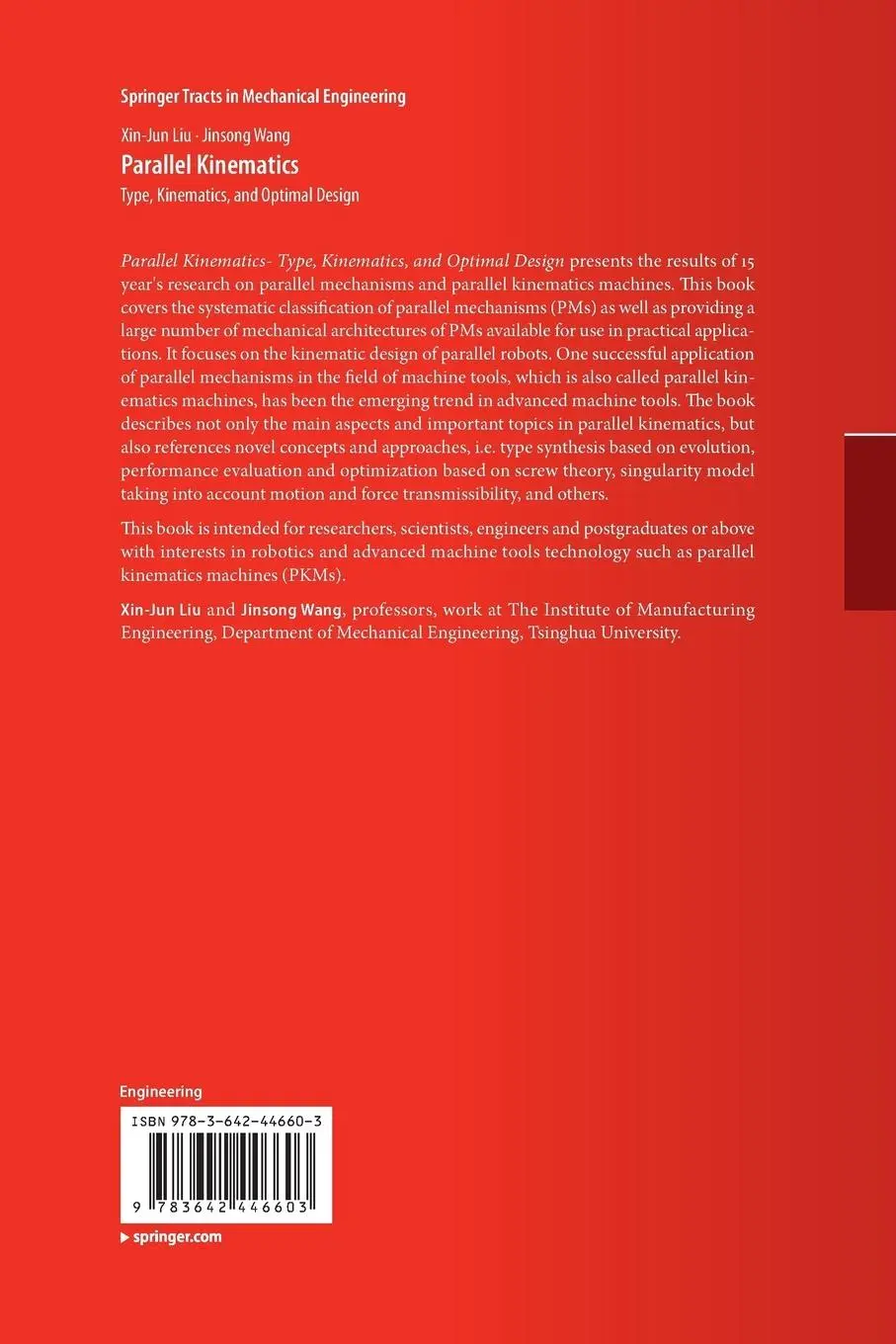 Rückseite: 9783642446603 | Parallel Kinematics | Type, Kinematics, and Optimal Design | Buch