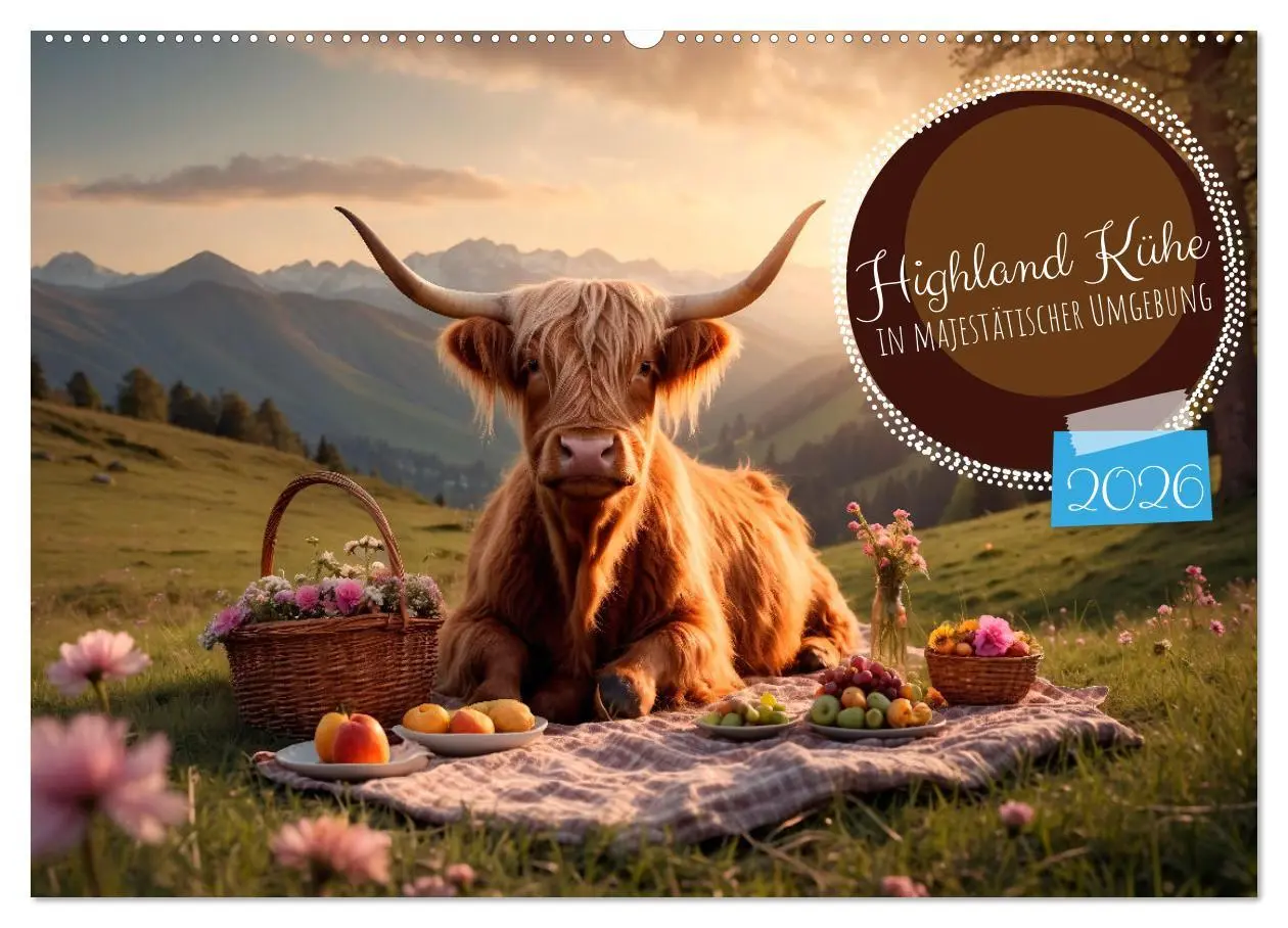 Cover: 9783457476703 | Highland Kühe (Wandkalender 2026 DIN A2 quer), CALVENDO Monatskalender