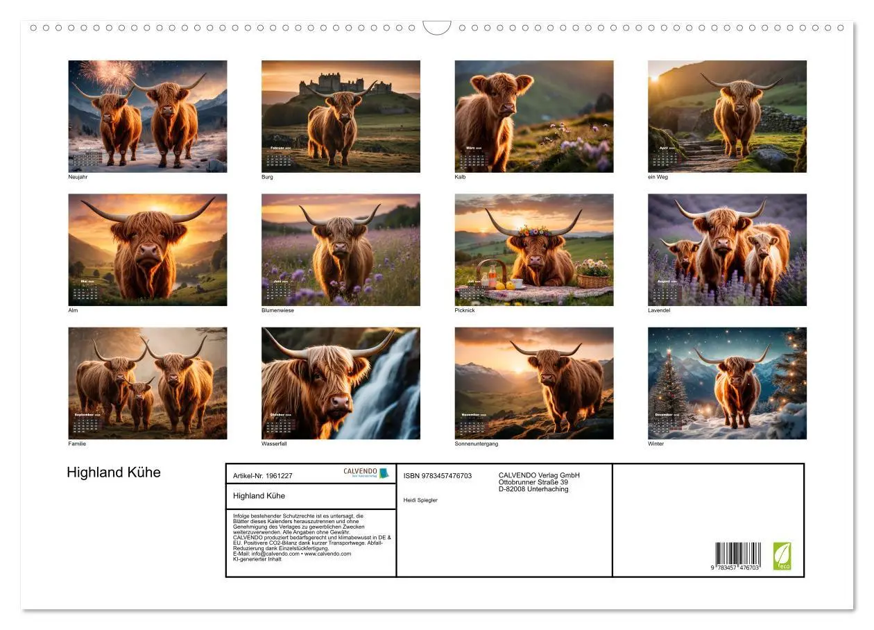 Bild: 9783457476703 | Highland Kühe (Wandkalender 2026 DIN A2 quer), CALVENDO Monatskalender