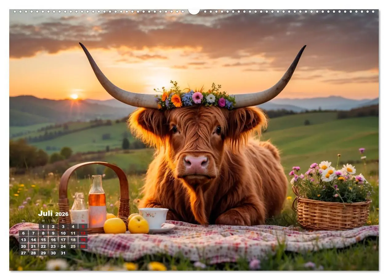 Bild: 9783457476703 | Highland Kühe (Wandkalender 2026 DIN A2 quer), CALVENDO Monatskalender