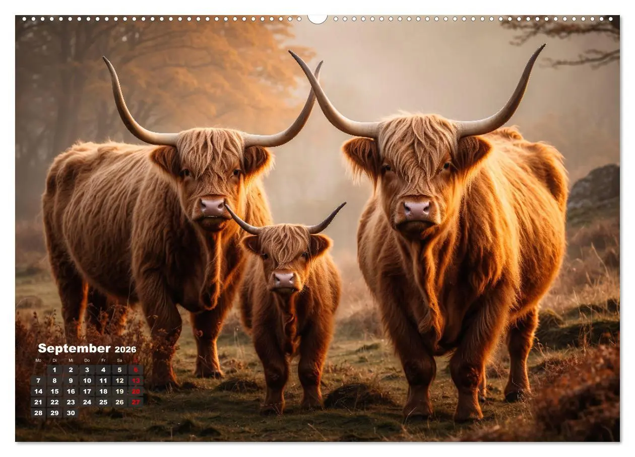 Bild: 9783457476703 | Highland Kühe (Wandkalender 2026 DIN A2 quer), CALVENDO Monatskalender