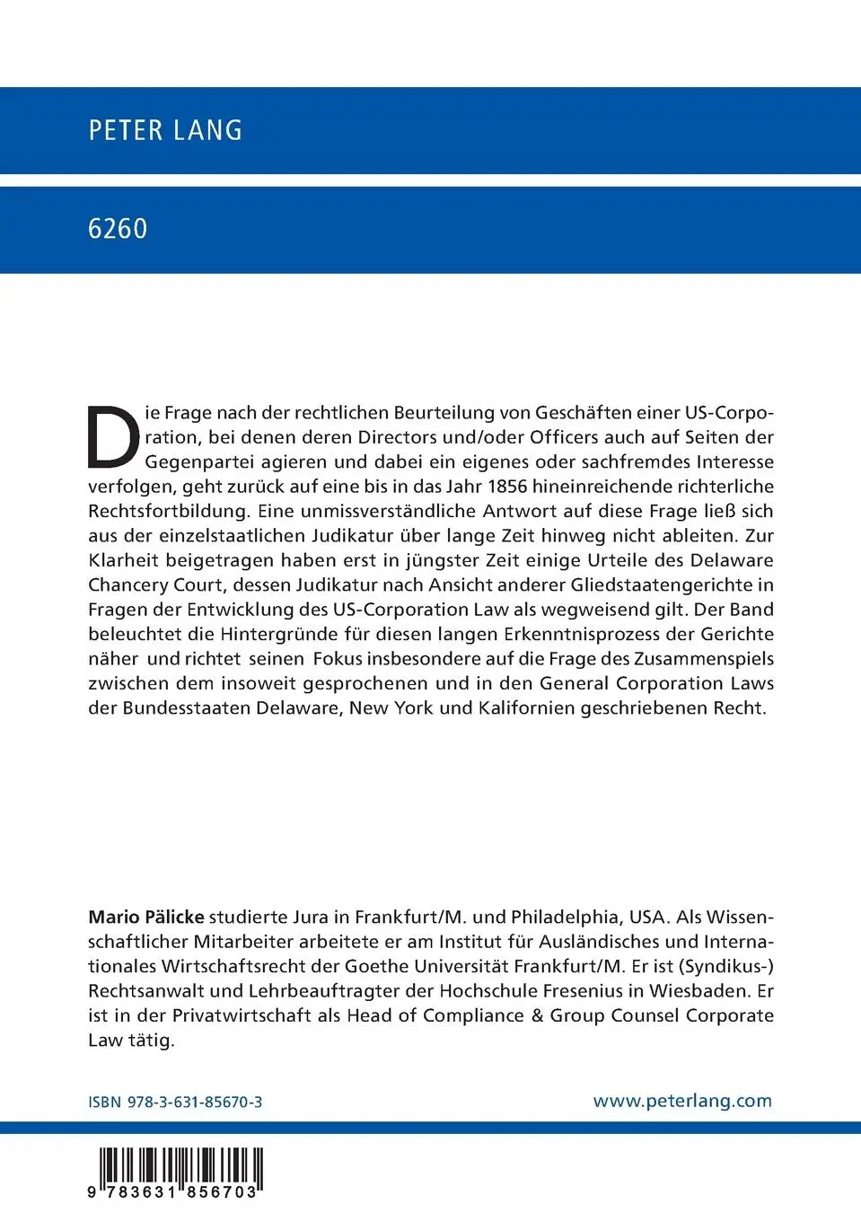 Rückseite: 9783631856703 | Geschäfte einer US-Corporation im Eigen- oder Fremdinteresse ihrer...