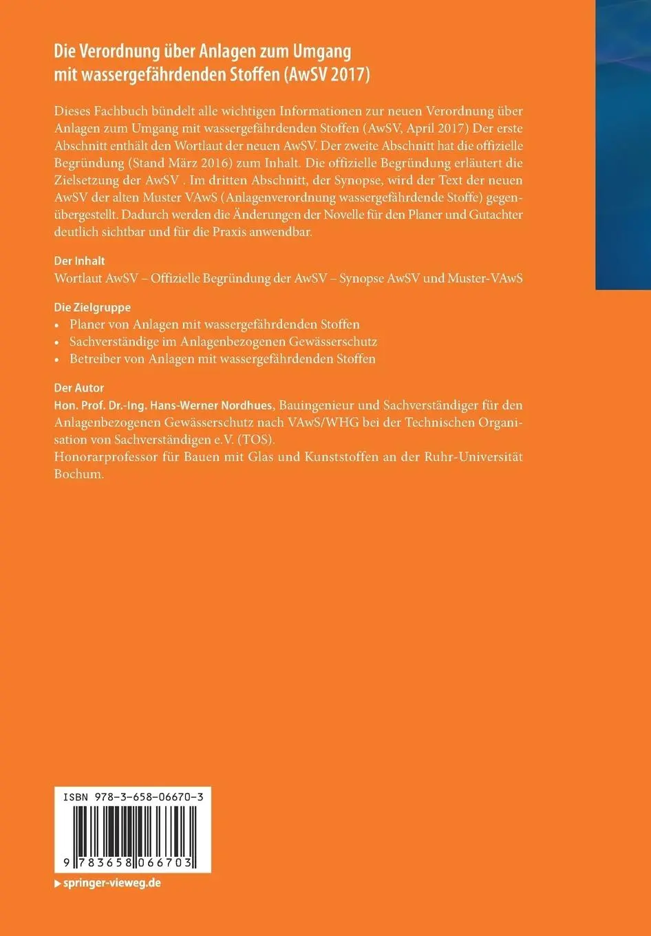 Rückseite: 9783658066703 | Die Verordnung über Anlagen zum Umgang mit wassergefährdenden...