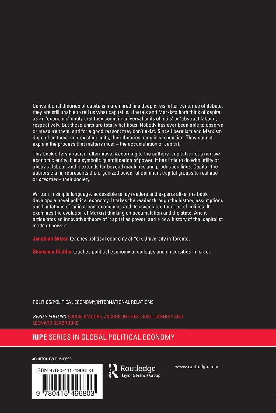 Rückseite: 9780415496803 | Capital as Power | A Study of Order and Creorder | Nitzan (u. a.)