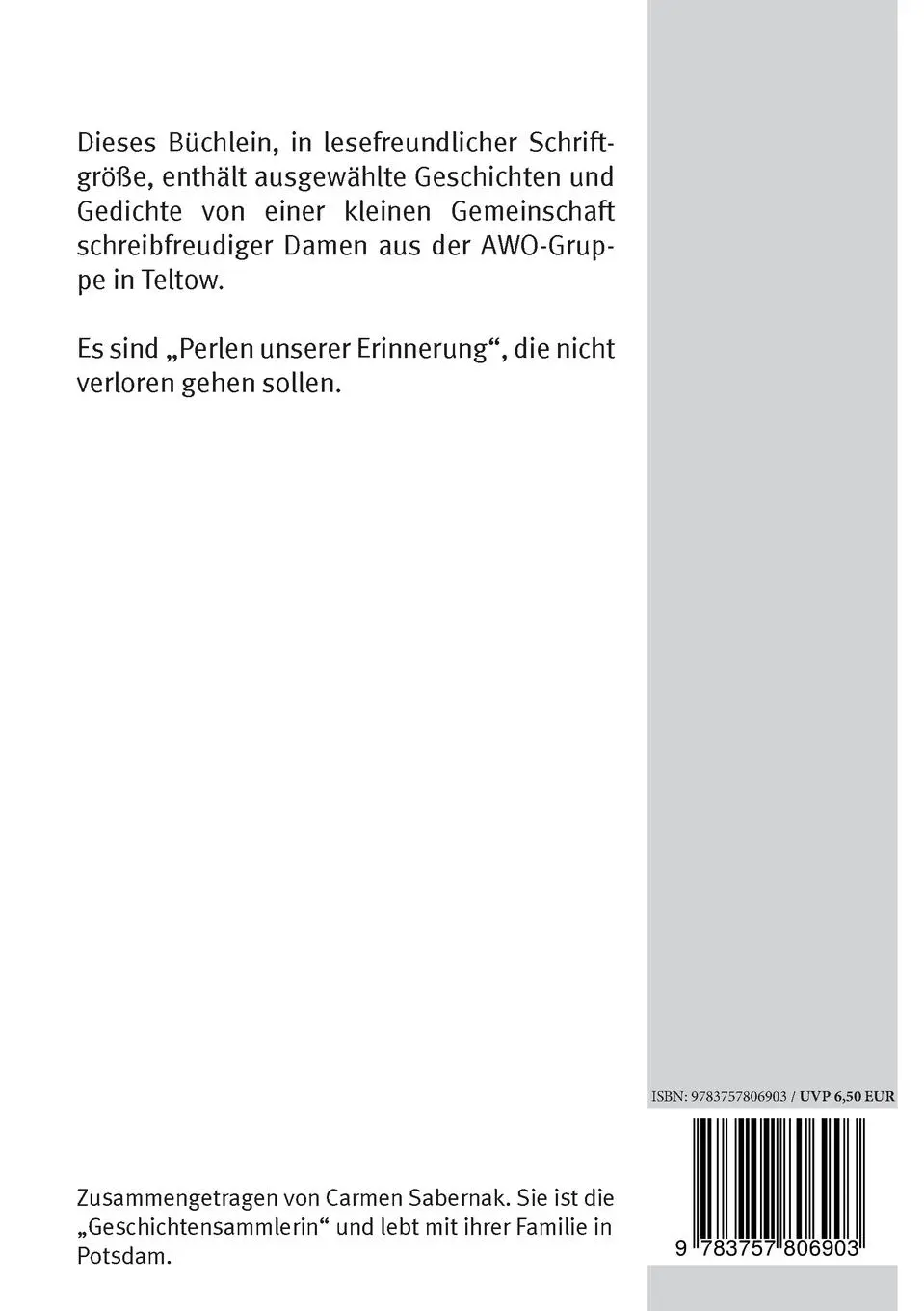 Rückseite: 9783757806903 | Modisches Allerlei | Perlen unserer Erinnerung | Carmen Sabernak