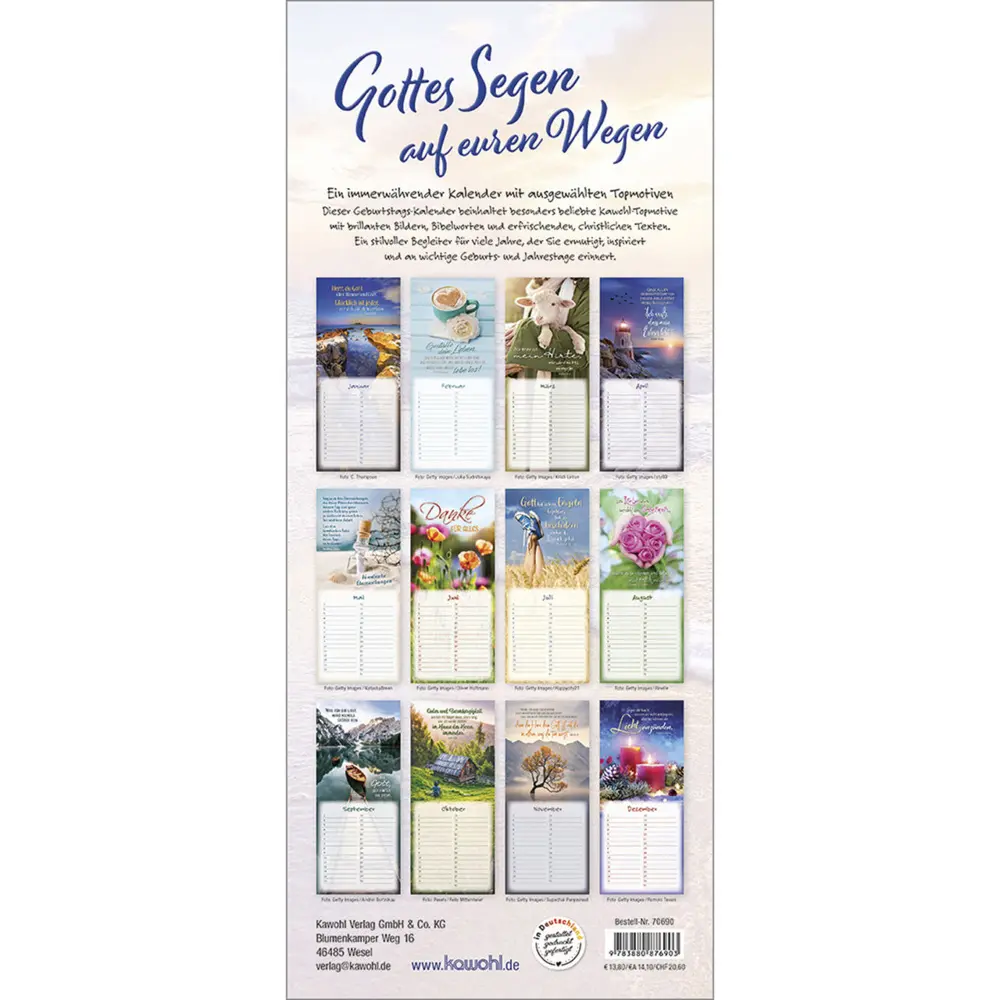 Bild: 9783880876903 | Gottes Segen auf euren Wegen | Immerwährender Geburtstags-Kalender