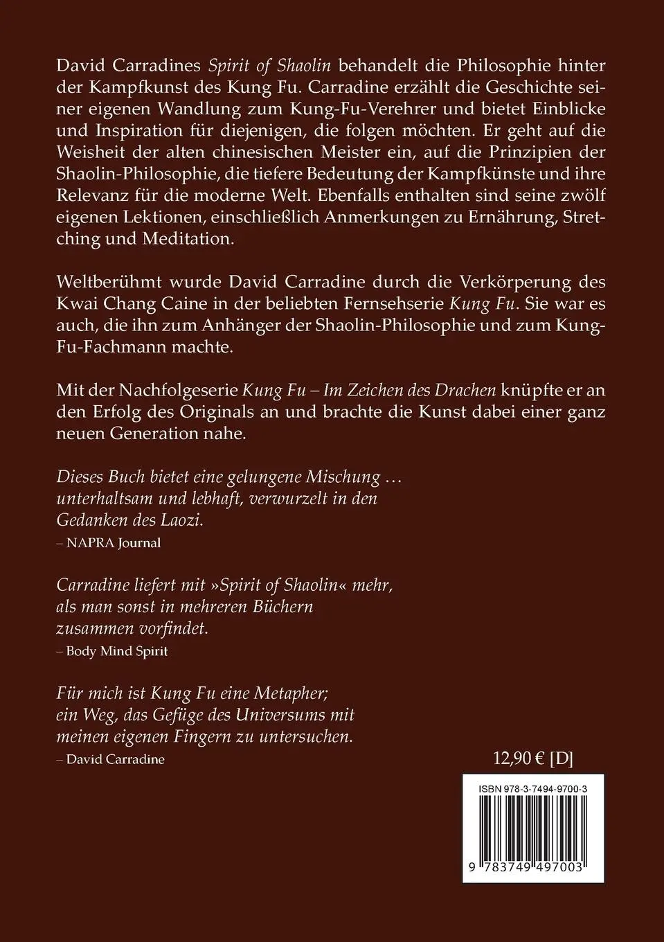 Rückseite: 9783749497003 | Spirit of Shaolin | Eine Kung-Fu-Philosophie | David Carradine | Buch