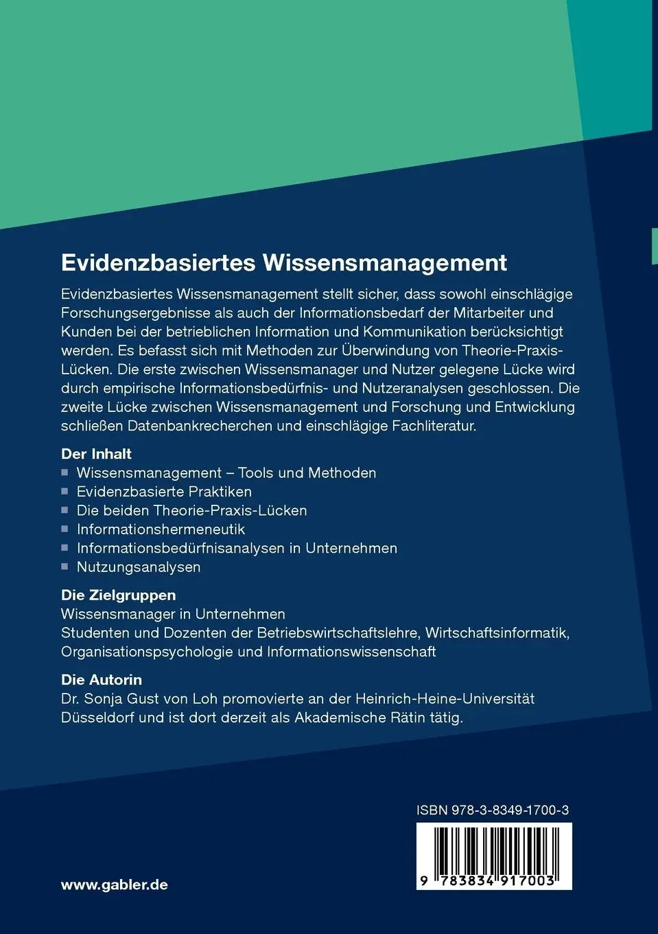 Rückseite: 9783834917003 | Evidenzbasiertes Wissensmanagement | Sonja Gust Von Loh | Taschenbuch