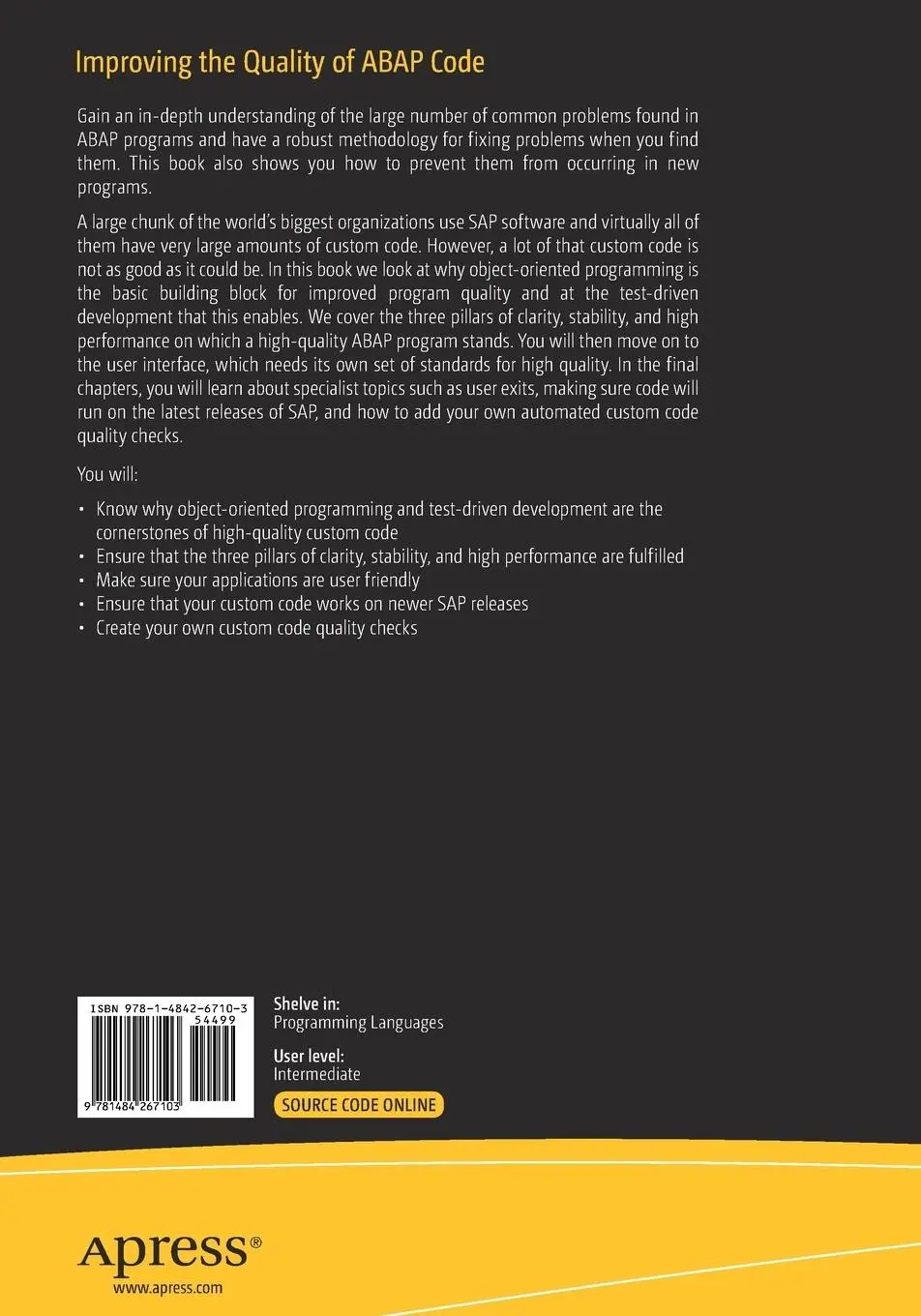 Rückseite: 9781484267103 | Improving the Quality of ABAP Code | Striving for Perfection | Hardy