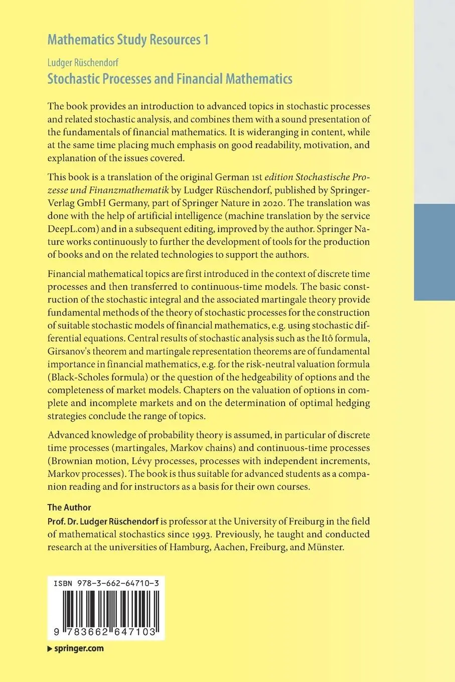 Rückseite: 9783662647103 | Stochastic Processes and Financial Mathematics | Ludger Rüschendorf