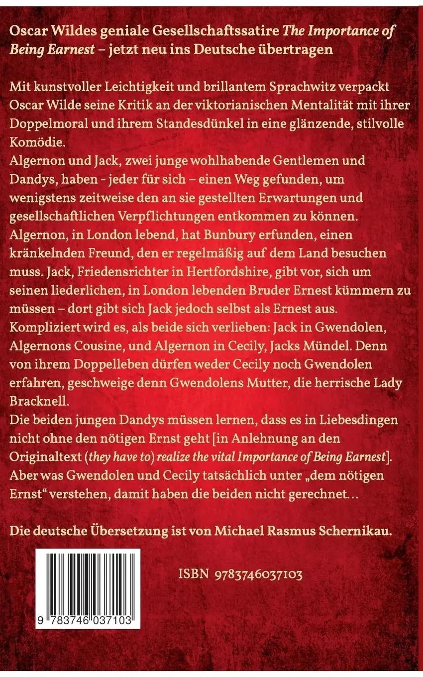 Rückseite: 9783746037103 | Hauptsache Ernst (The Importance of Being Earnest) | Oscar Wilde