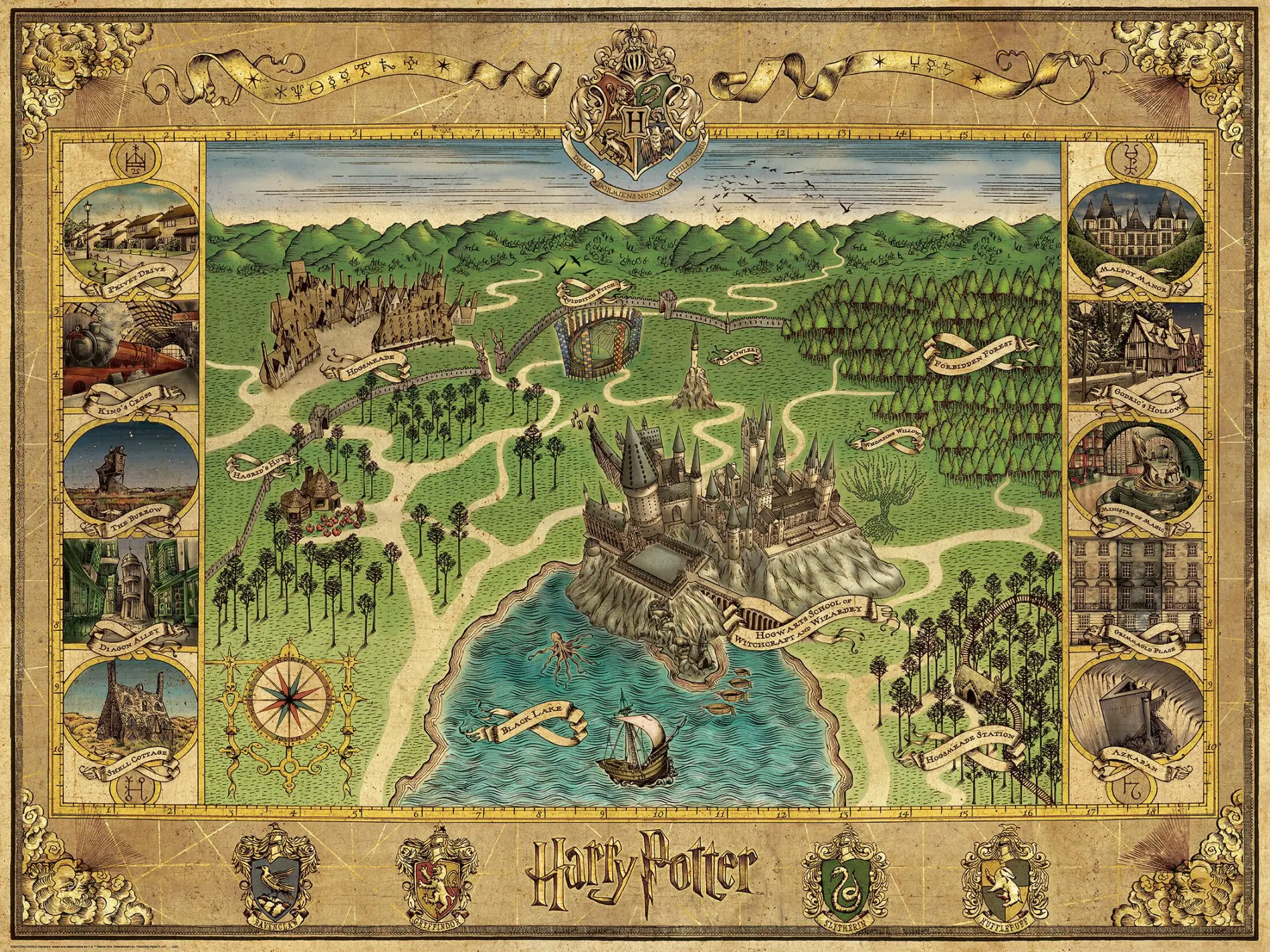 Cover: 4005555007203 | Erwachsenenpuzzle 1500 Teile - Harry Potter - Hogwarts Karte | Spiel