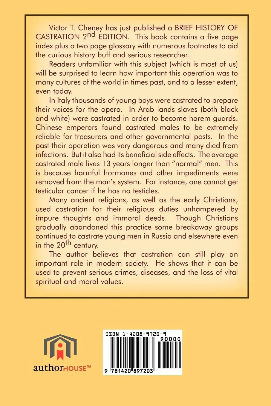 Rückseite: 9781420897203 | A Brief History Of Castration | Second Edition | Victor T. Cheney