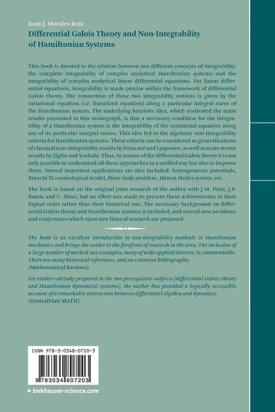 Rückseite: 9783034807203 | Differential Galois Theory and Non-Integrability of Hamiltonian...