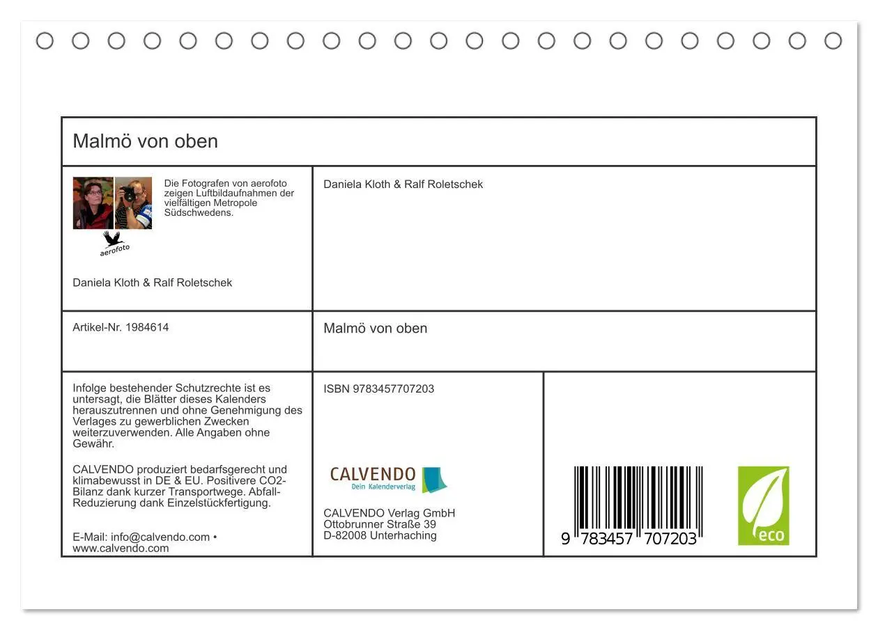 Bild: 9783457707203 | Malmö von oben (Tischkalender 2026 DIN A5 quer), CALVENDO...