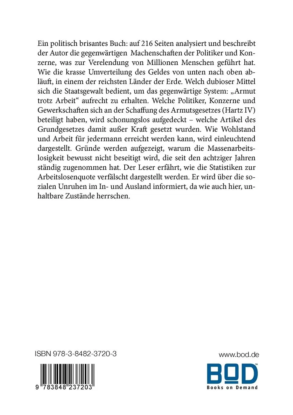 Rückseite: 9783848237203 | Das Polit-Verbrechen Hartz IV | R. D. Potthoff | Taschenbuch | 216 S.
